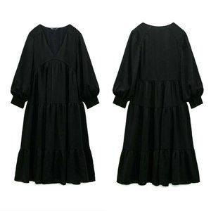 ZARA NWT Textured Midi Dress Black